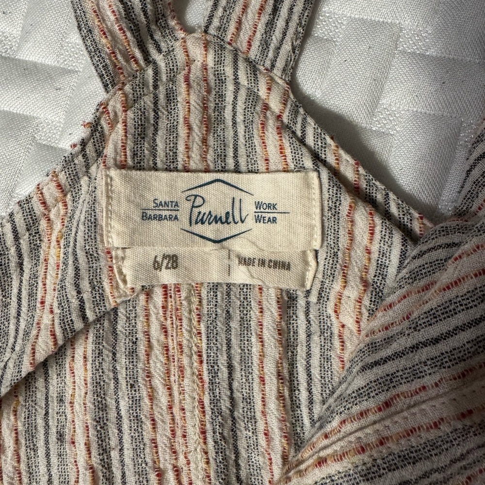 Salmon and Blue-striped Linen Jumper Sundress